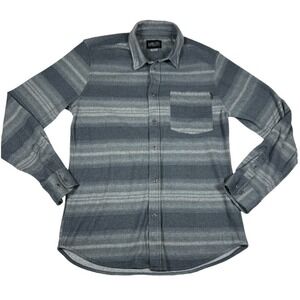 Valor Collective Mens M Gray Striped Flannel Shirt Stretch Button Up